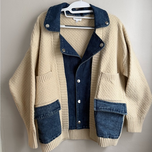 yura Jackets & Blazers - YURA Denim & Knit Mixed Media Oversized Cardigan Jacket Size S/M
